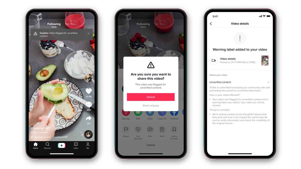 Image result for tiktok will warn you about questionable information